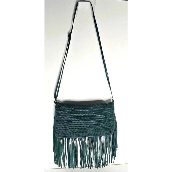 NWOT Elliott Lucca Melaya Bali '89 Crossbody Fringed Teal Leather/Clutch Bag - Picture 1 of 11